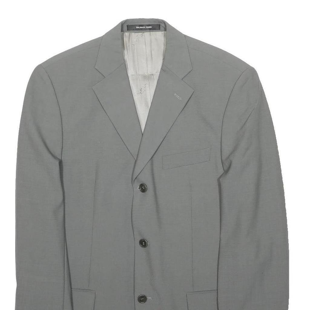 BALMAIN PARIS Mens Grey Wool Jacket M Plain Button Closure Classic Fit Tailored