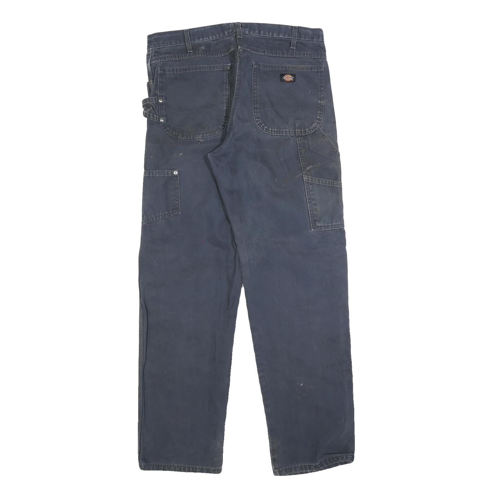 DICKIES Mens Relaxed Fit Navy Blue Workwear Denim Jeans W34 L34 Durable Zip