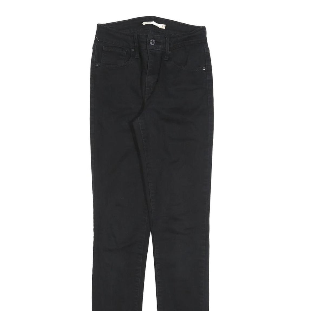 LEVI'S 721 Womens Slim Black Denim Jeans W25 L34 Cotton Blend Zip