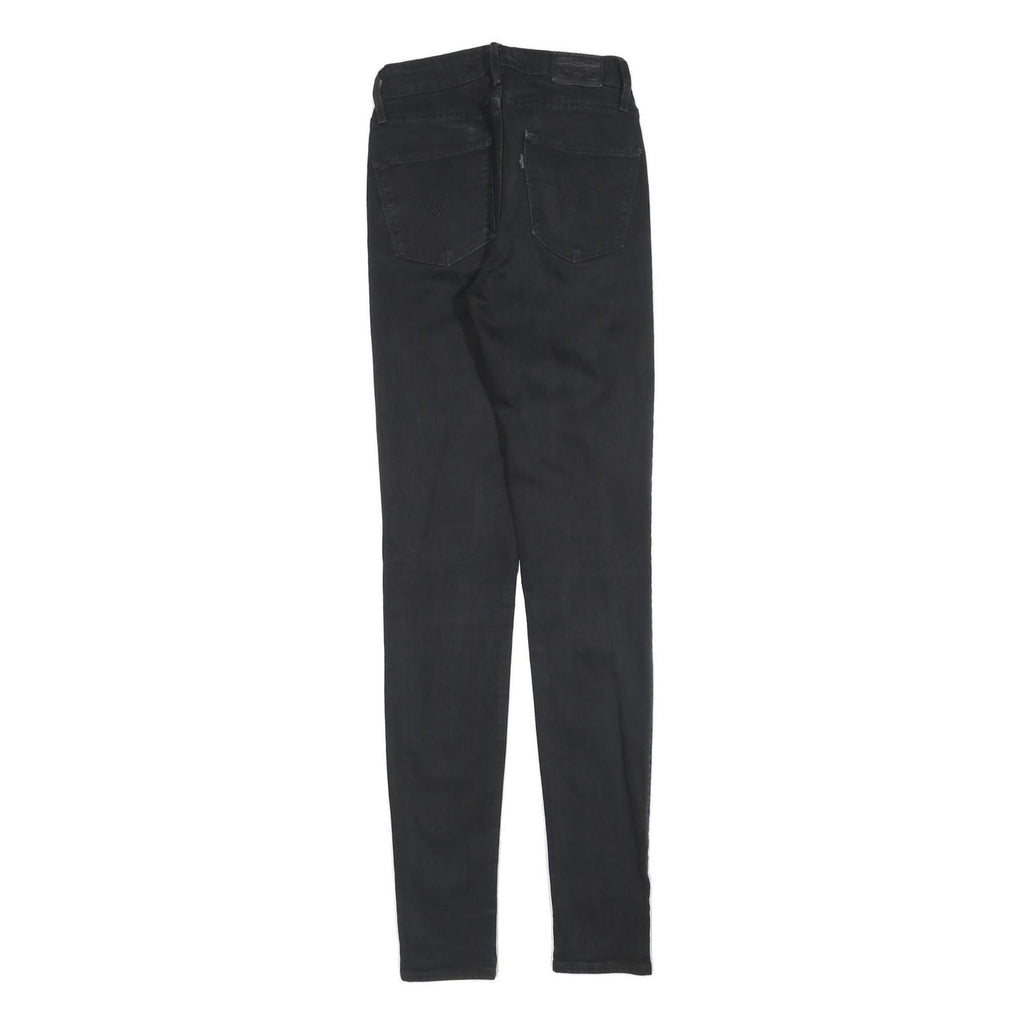 LEVI'S 721 Womens Slim Black Denim Jeans W25 L34 Cotton Blend Zip