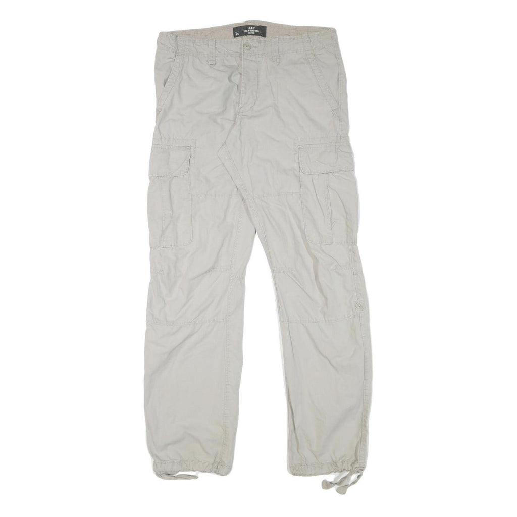 H&M Mens Relaxed Beige Cotton Blend Cargo Trousers W35 L31 Casual Zip Pocketed