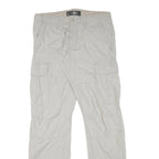 H&M Mens Relaxed Beige Cotton Blend Cargo Trousers W35 L31 Casual Zip Pocketed