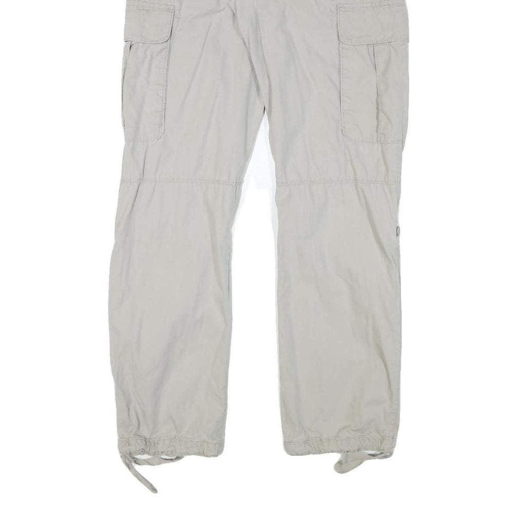 H&M Mens Relaxed Beige Cotton Blend Cargo Trousers W35 L31 Casual Zip Pocketed