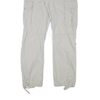 H&M Mens Relaxed Beige Cotton Blend Cargo Trousers W35 L31 Casual Zip Pocketed