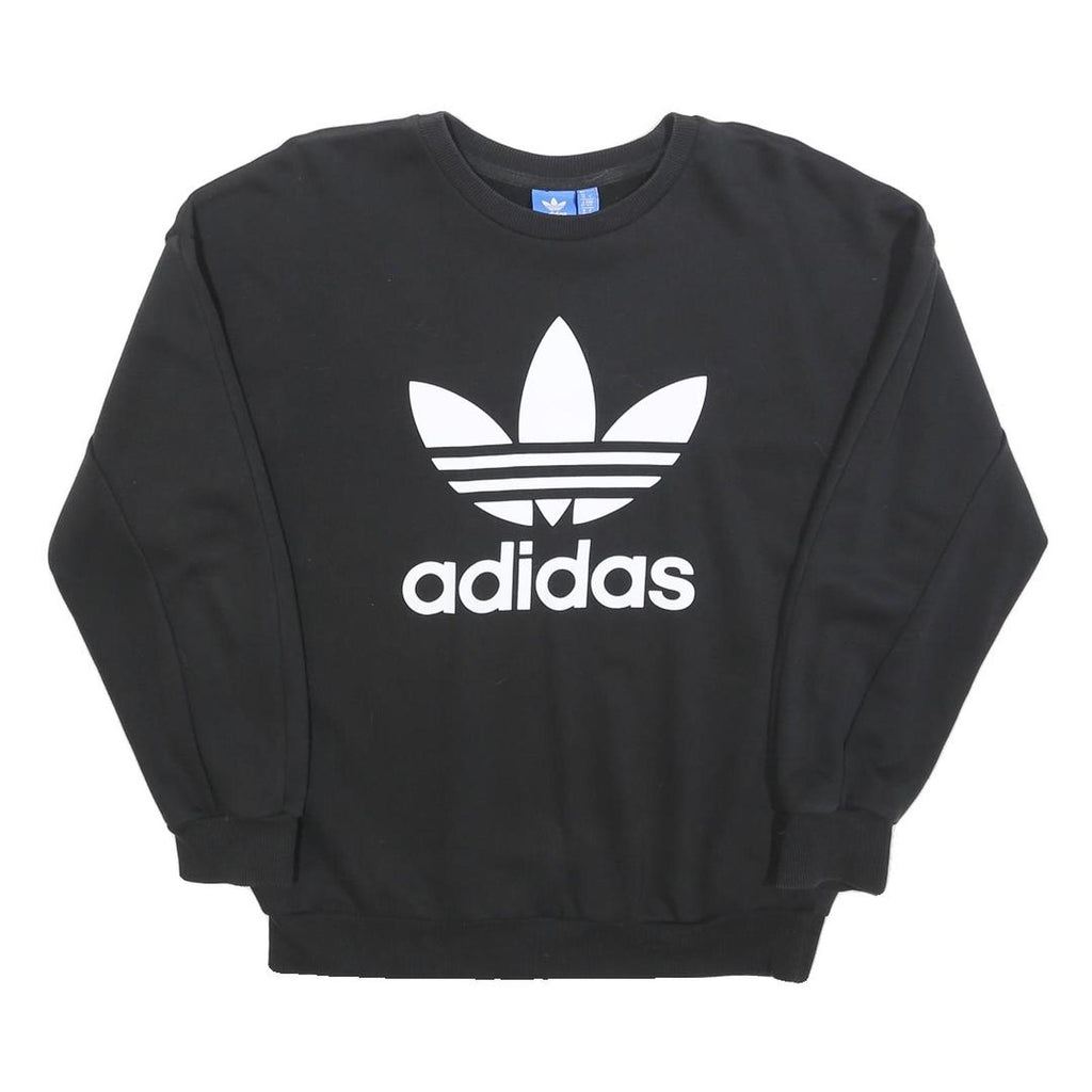 ADIDAS Womens Black Cotton Blend Crew Neck Sweatshirt UK 10 Logo Print Pullover