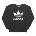 ADIDAS Womens Black Cotton Blend Crew Neck Sweatshirt UK 10 Logo Print Pullover