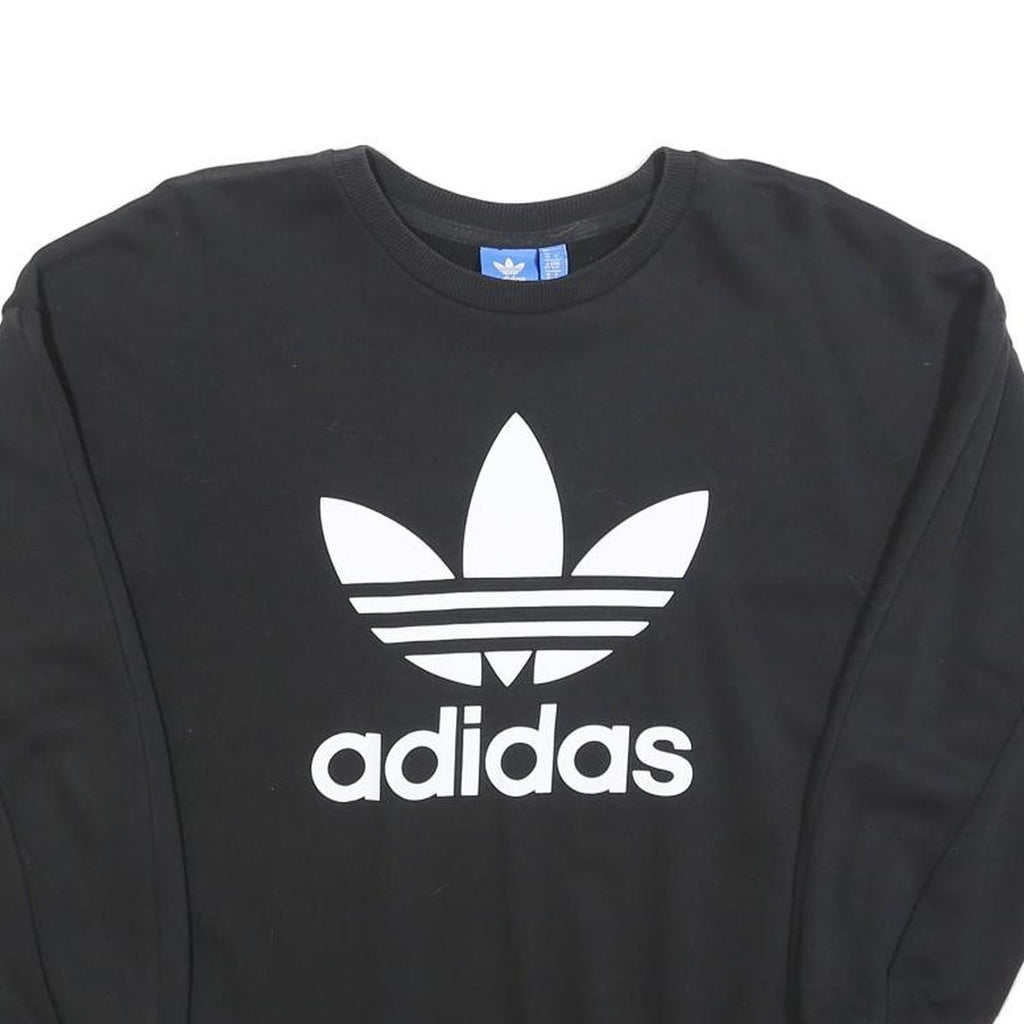 ADIDAS Womens Black Cotton Blend Crew Neck Sweatshirt UK 10 Logo Print Pullover