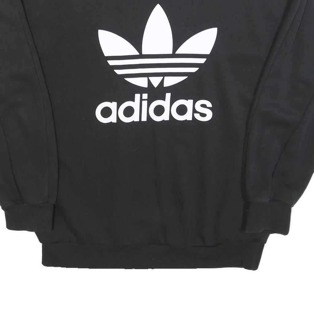 ADIDAS Womens Black Cotton Blend Crew Neck Sweatshirt UK 10 Logo Print Pullover