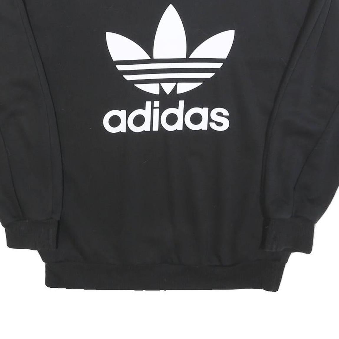 ADIDAS Womens Black Cotton Blend Crew Neck Sweatshirt UK 10 Logo Print Pullover