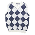 RUSSEL SIMONS Mens White & Navy Patterned Sleeveless V-Neck Basic Knit Jumper S