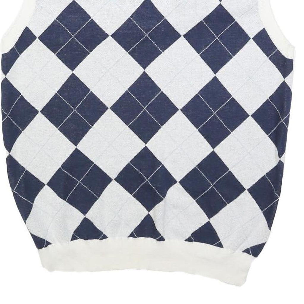 RUSSEL SIMONS Mens White & Navy Patterned Sleeveless V-Neck Basic Knit Jumper S