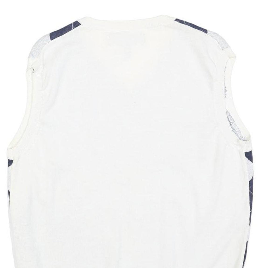 RUSSEL SIMONS Mens White & Navy Patterned Sleeveless V-Neck Basic Knit Jumper S