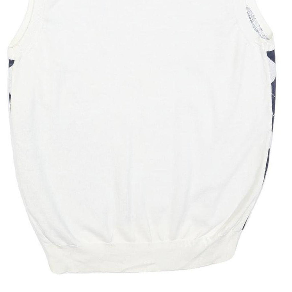 RUSSEL SIMONS Mens White & Navy Patterned Sleeveless V-Neck Basic Knit Jumper S