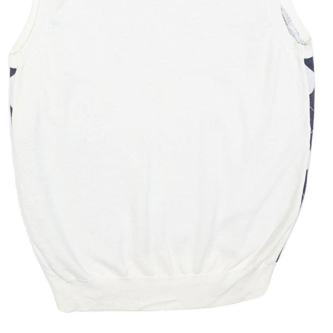 RUSSEL SIMONS Mens White & Navy Patterned Sleeveless V-Neck Basic Knit Jumper S