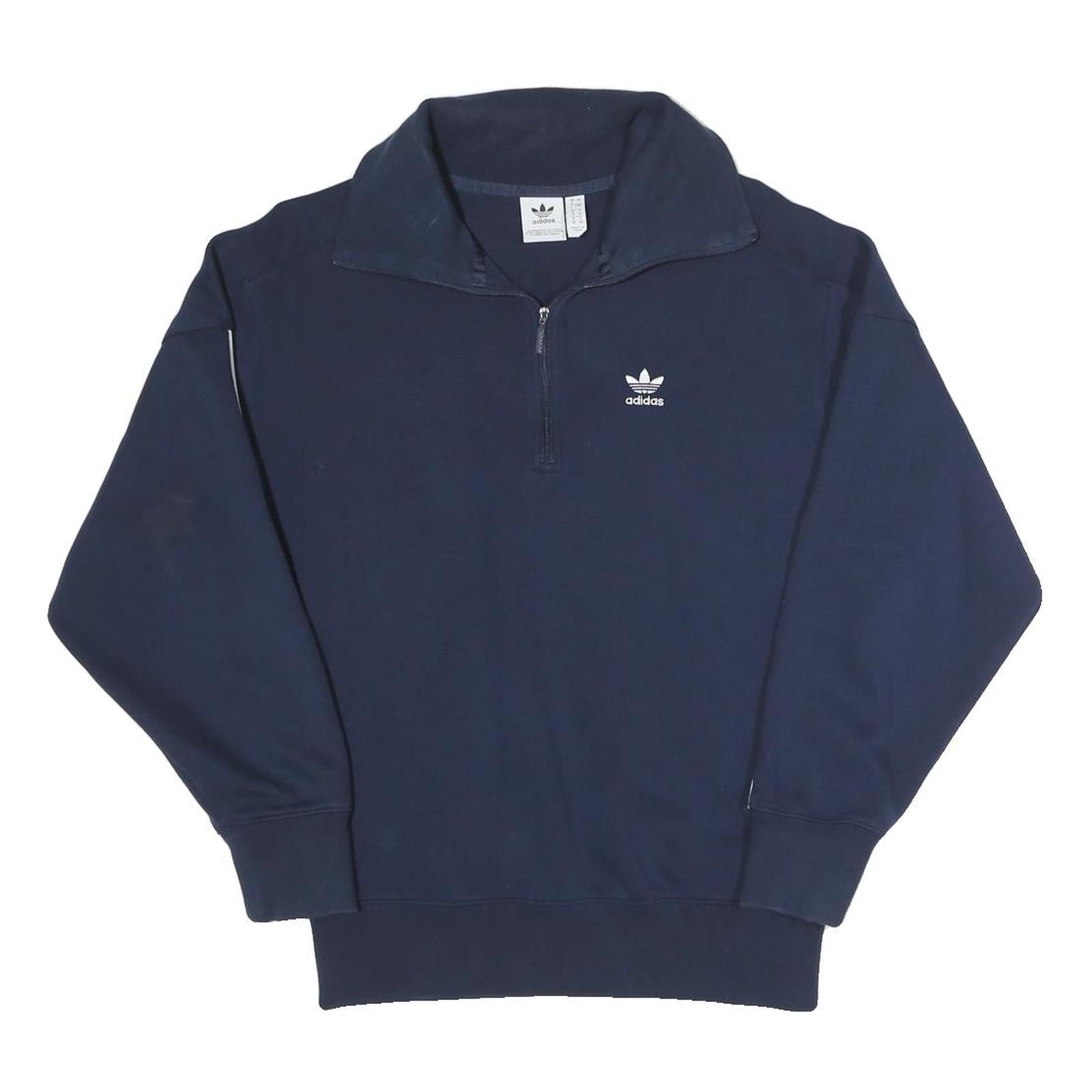 ADIDAS Womens Navy Blue Sweatshirt 1/4 Zip UK 8 Cotton Blend Casual Sportswear