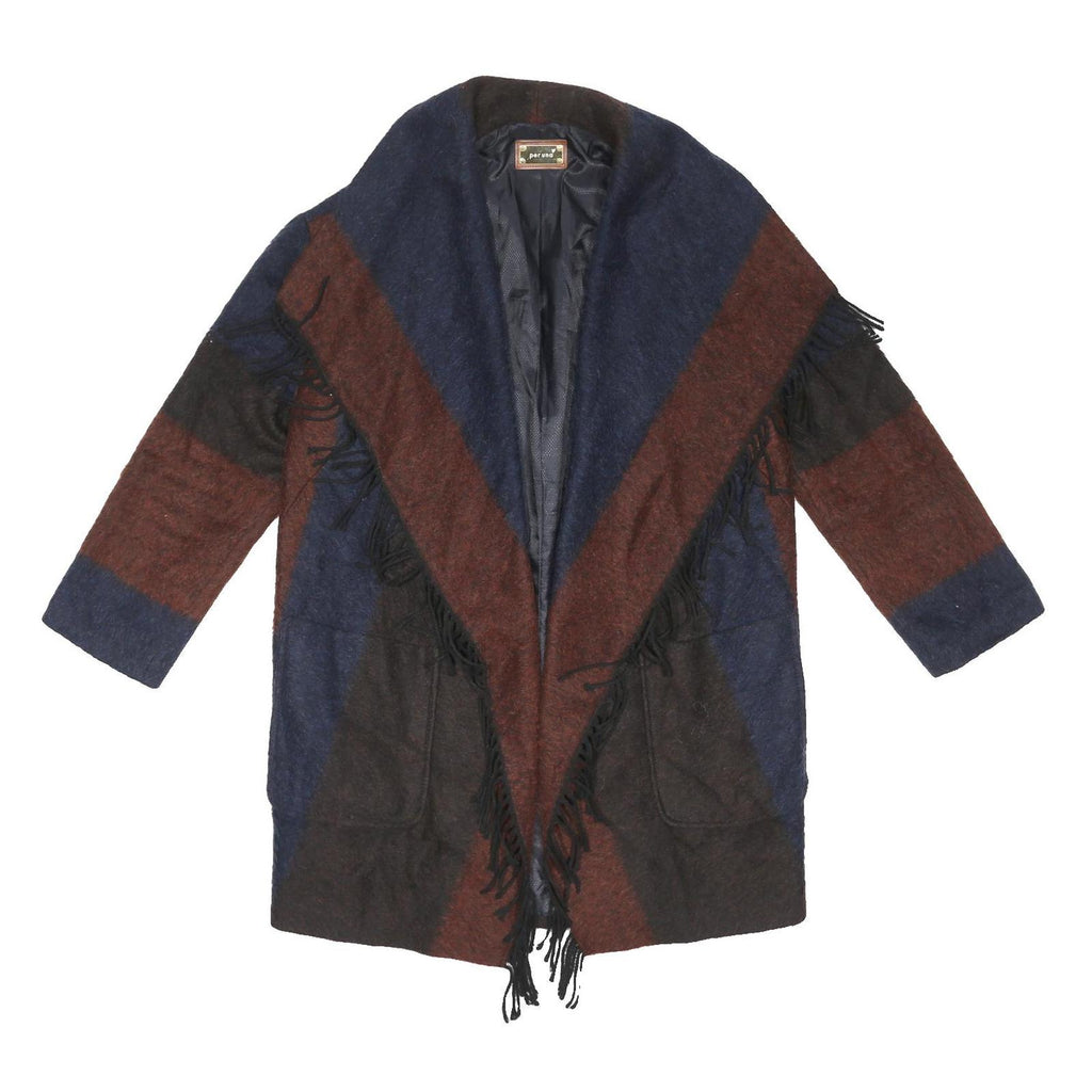 PER UNA Womens Blue Brown Black Colourblock Jacket S Polyester Blend Fringe Open