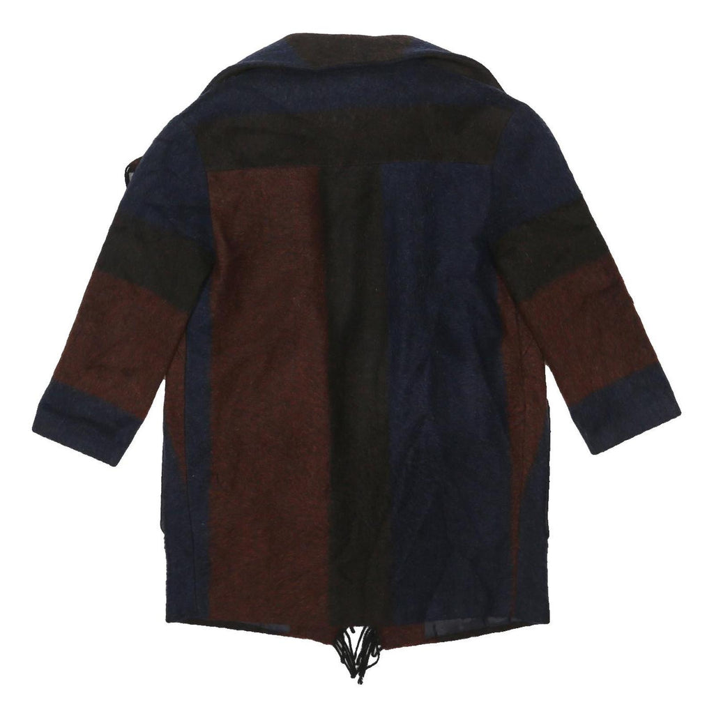 PER UNA Womens Blue Brown Black Colourblock Jacket S Polyester Blend Fringe Open