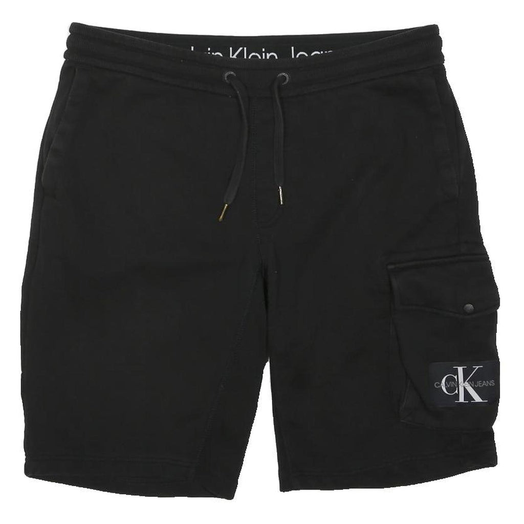 CALVIN KLEIN JEANS Mens Black Cargo Shorts S W34 Drawstring Pocket Logo