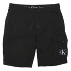 CALVIN KLEIN JEANS Mens Black Cargo Shorts S W34 Drawstring Pocket Logo