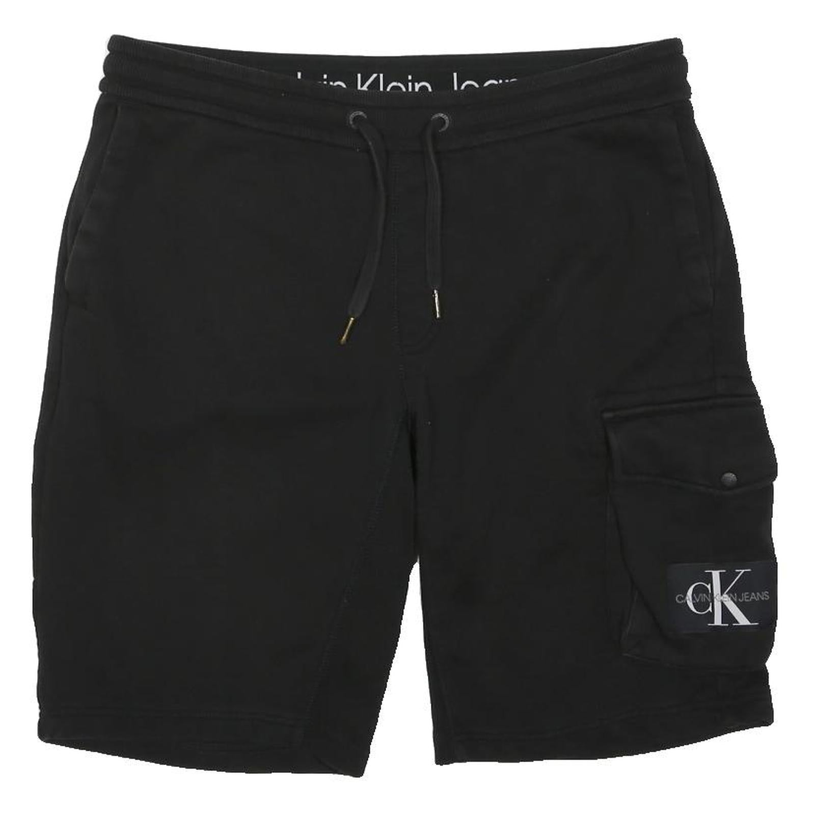 CALVIN KLEIN JEANS Mens Black Cargo Shorts S W34 Drawstring Pocket Logo