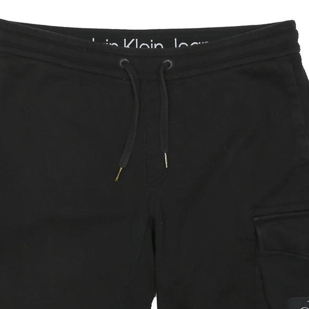 CALVIN KLEIN JEANS Mens Black Cargo Shorts S W34 Drawstring Pocket Logo