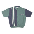 ALEXXIS Mens Green & Navy Striped Short Sleeve Polo Shirt L Cotton Blend Casual