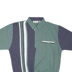 ALEXXIS Mens Green & Navy Striped Short Sleeve Polo Shirt L Cotton Blend Casual