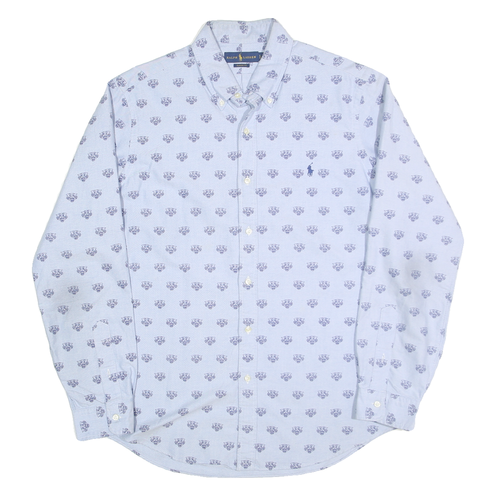 RALPH LAUREN Mens Blue Cotton Blend Shirt L Button Down Collar Classic Fit