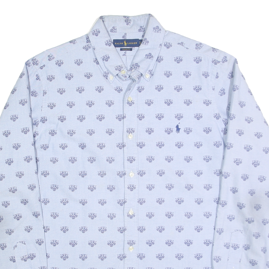 RALPH LAUREN Mens Blue Cotton Blend Shirt L Button Down Collar Classic Fit