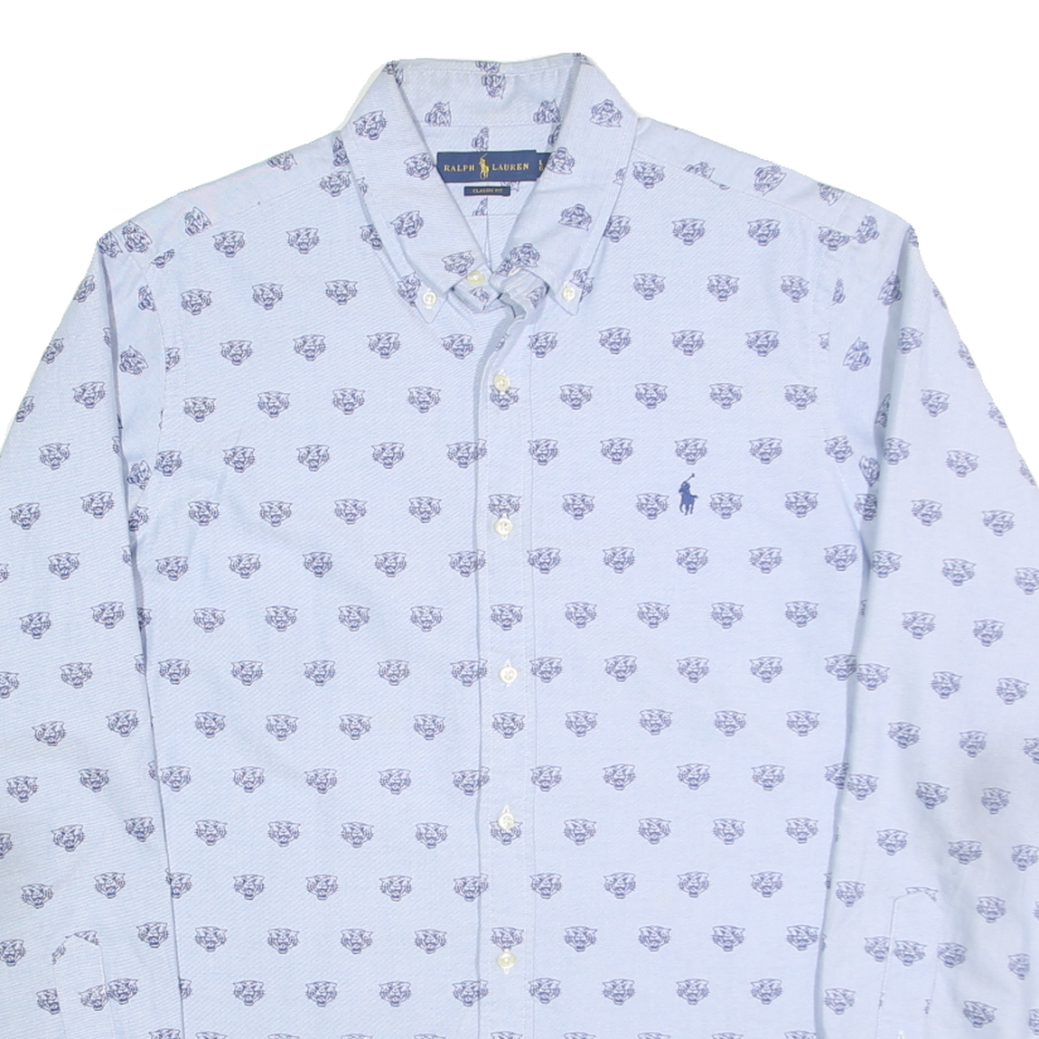 RALPH LAUREN Mens Blue Cotton Blend Shirt L Button Down Collar Classic Fit