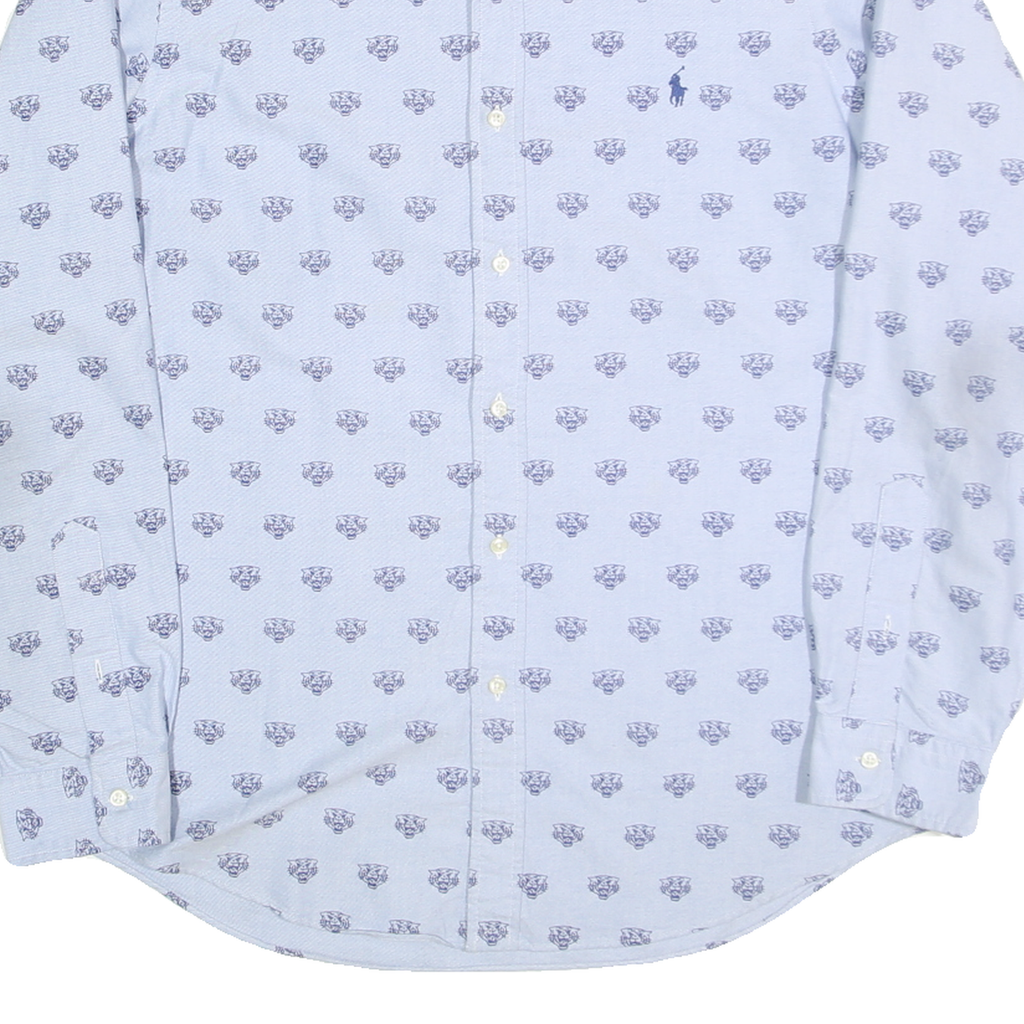 RALPH LAUREN Mens Blue Cotton Blend Shirt L Button Down Collar Classic Fit