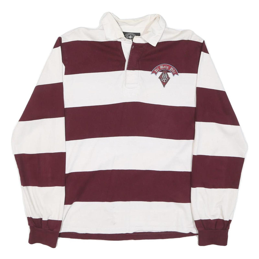 CHARLES RIVERR Mens Maroon & White Rugby Stripe Long Sleeve Polo Shirt M Thick