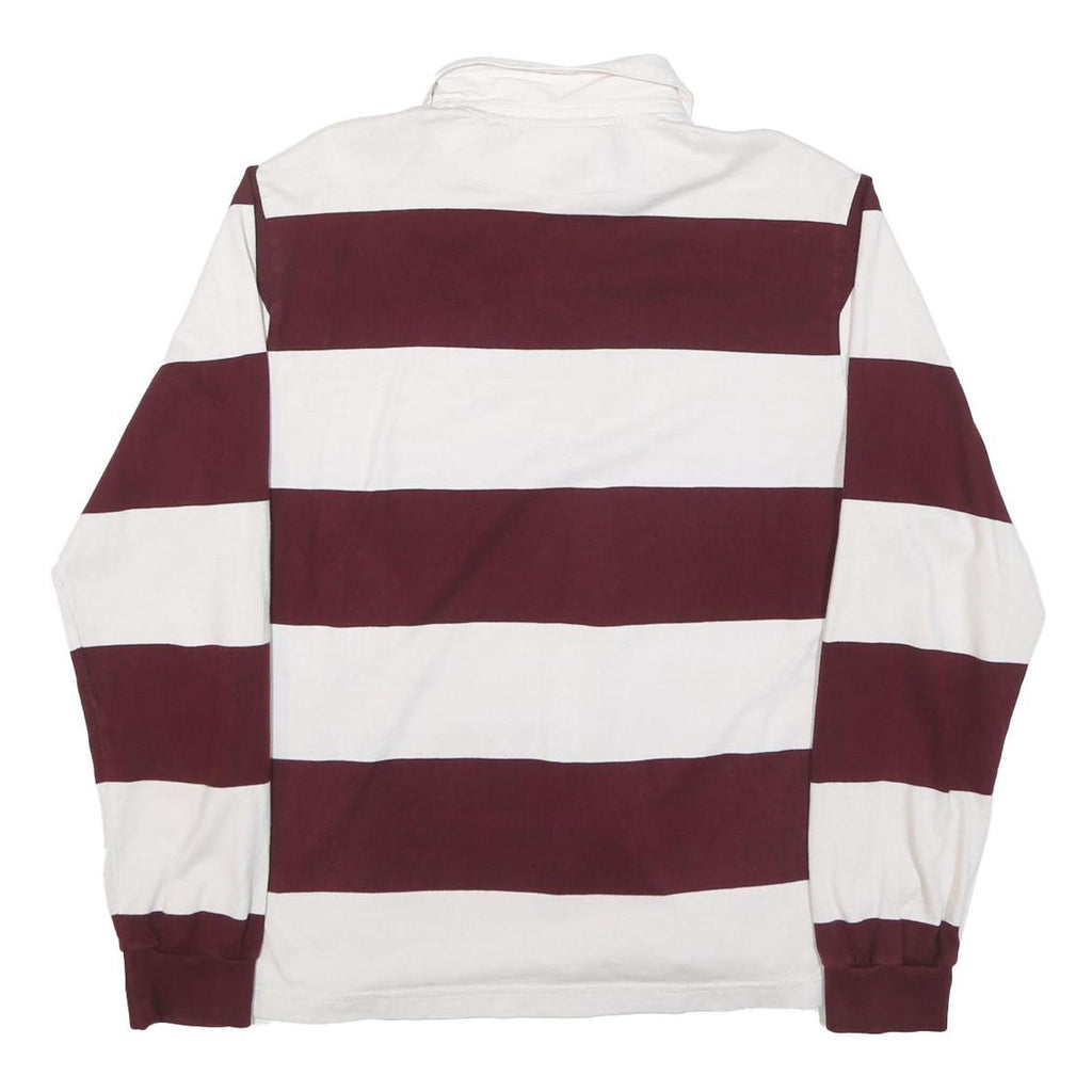 CHARLES RIVERR Mens Maroon & White Rugby Stripe Long Sleeve Polo Shirt M Thick