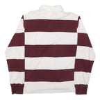 CHARLES RIVERR Mens Maroon & White Rugby Stripe Long Sleeve Polo Shirt M Thick