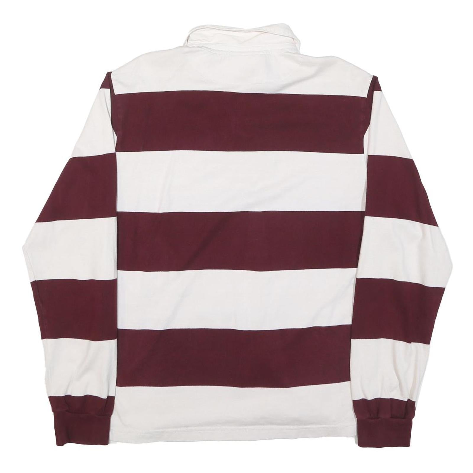 CHARLES RIVERR Mens Maroon & White Rugby Stripe Long Sleeve Polo Shirt M Thick