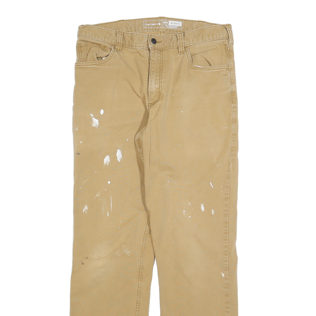 CARHARTT Mens Cotton Blend Beige Relaxed Straight Trousers W33 L34 Workwear