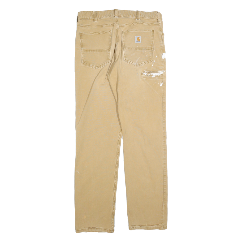 CARHARTT Mens Cotton Blend Beige Relaxed Straight Trousers W33 L34 Workwear
