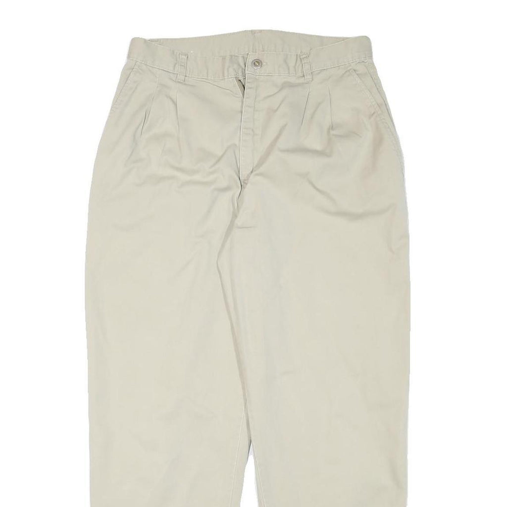 Mens Cotton Blend Beige Relaxed Trousers W30 L27 Casual Zip Closure Plain