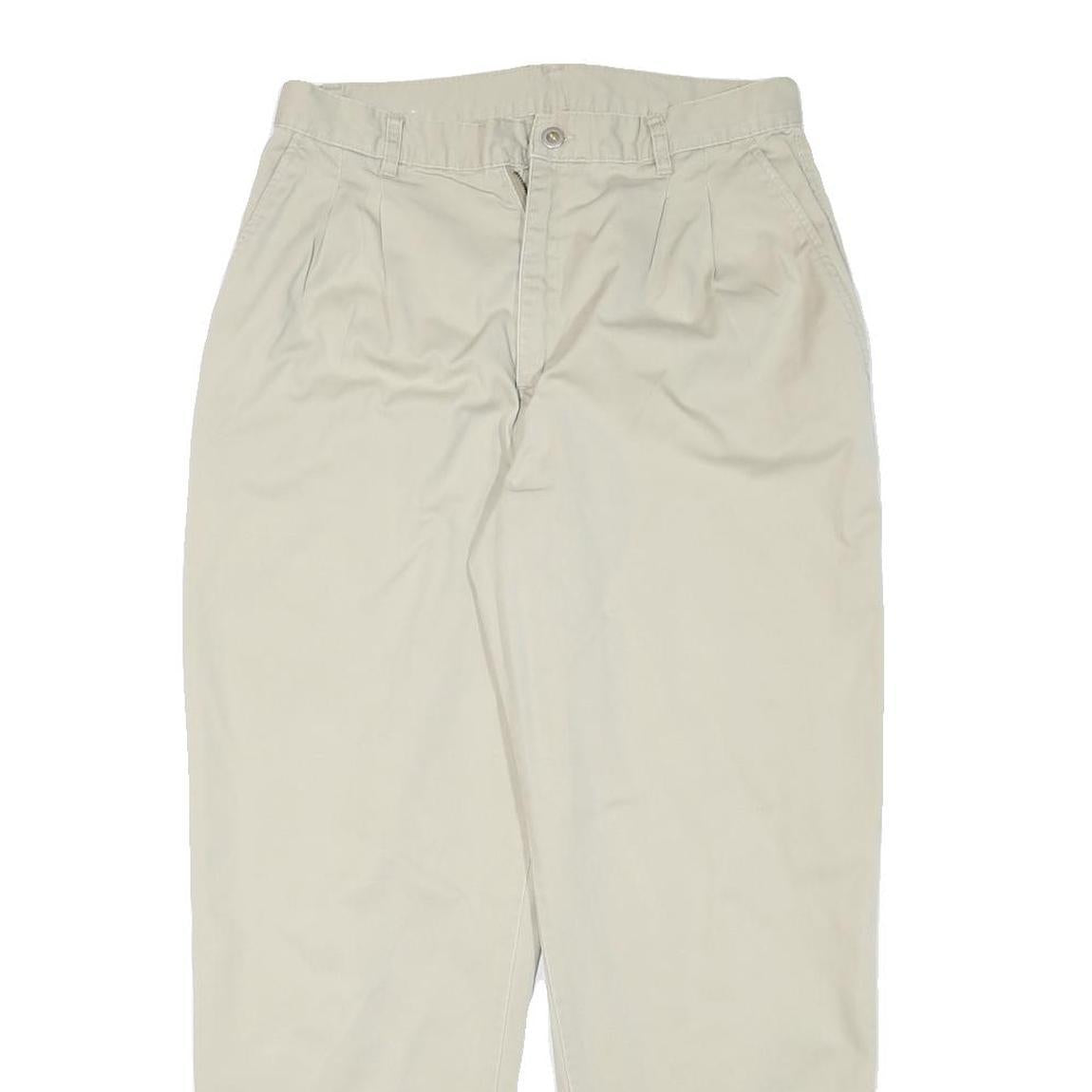 Mens Cotton Blend Beige Relaxed Trousers W30 L27 Casual Zip Closure Plain