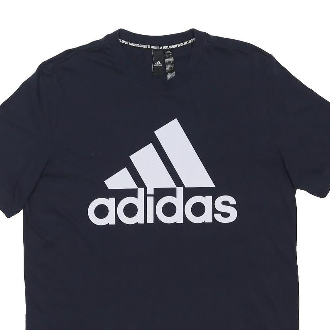 ADIDAS Mens Navy Blue Cotton Blend Graphic T-Shirt M Crew Neck Short Sleeve