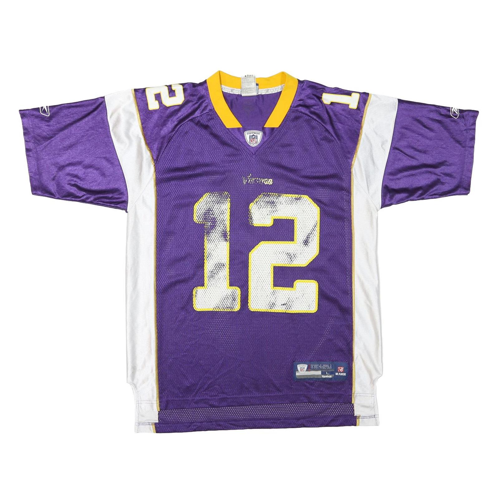 REEBOK Mens Purple & White Harvin Graphic T-Shirt L Short Sleeve V-Neck NFL