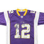 REEBOK Mens Purple & White Harvin Graphic T-Shirt L Short Sleeve V-Neck NFL