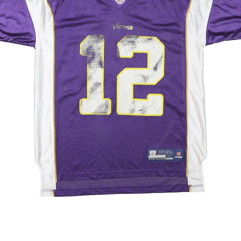 REEBOK Mens Purple & White Harvin Graphic T-Shirt L Short Sleeve V-Neck NFL