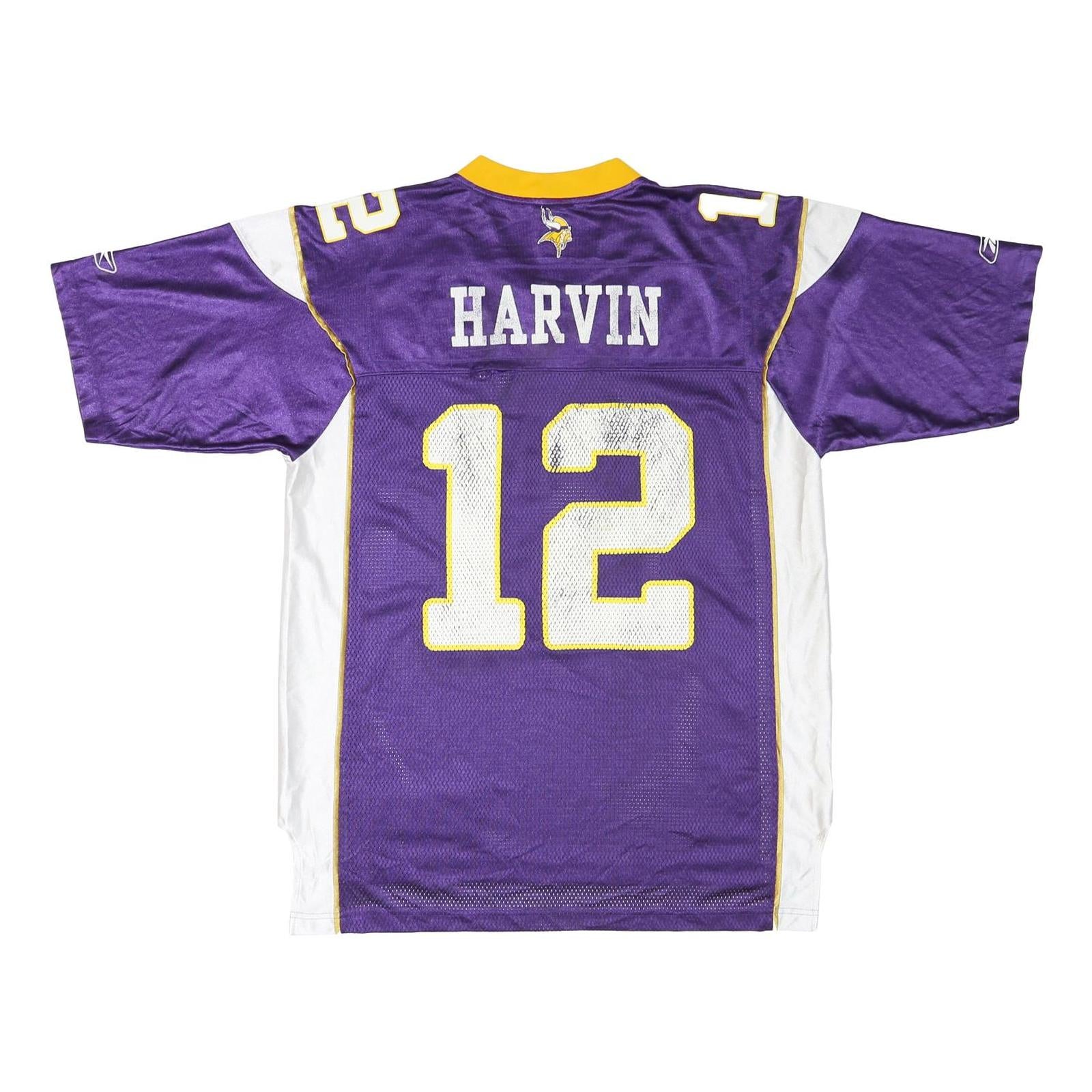 REEBOK Mens Purple & White Harvin Graphic T-Shirt L Short Sleeve V-Neck NFL