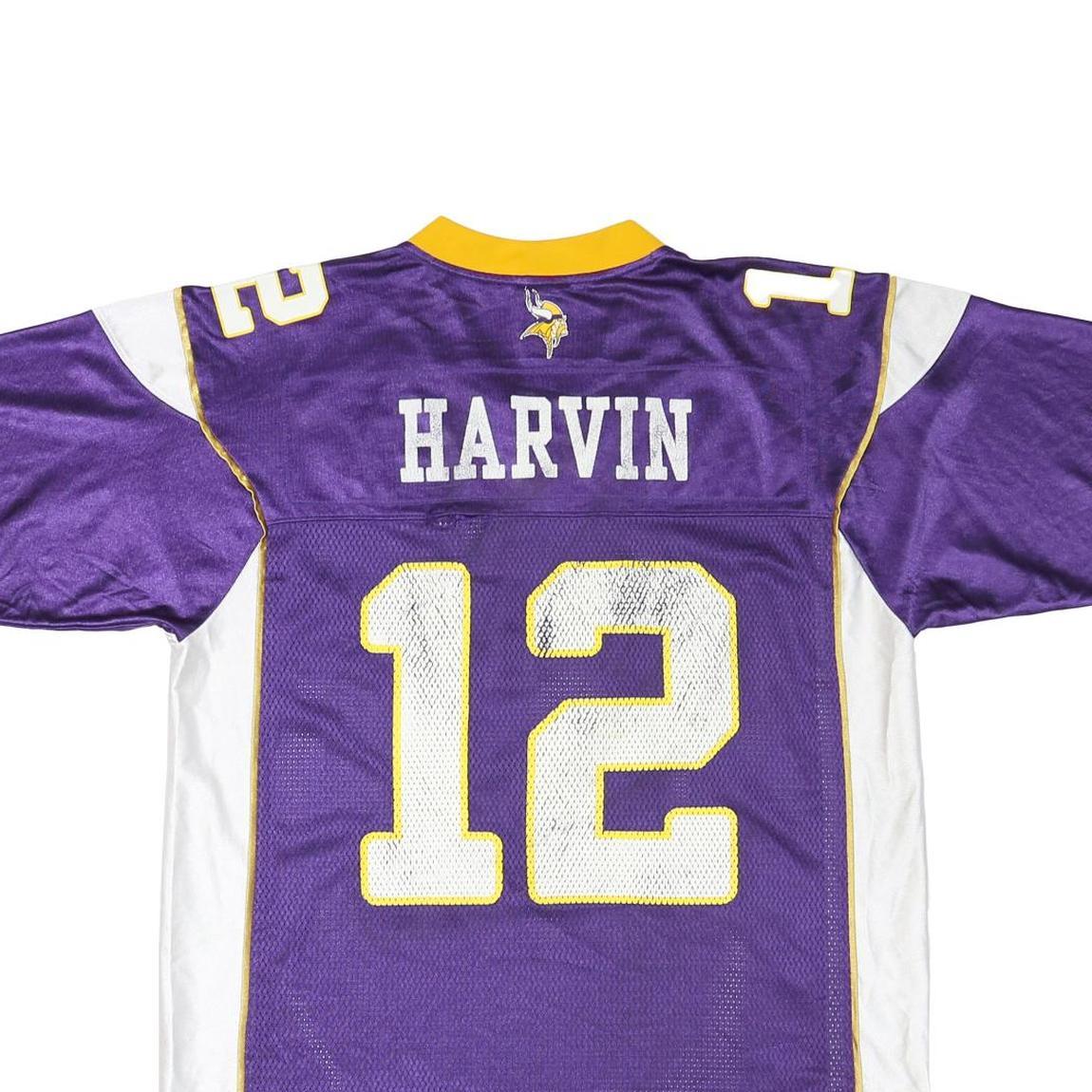 REEBOK Mens Purple & White Harvin Graphic T-Shirt L Short Sleeve V-Neck NFL