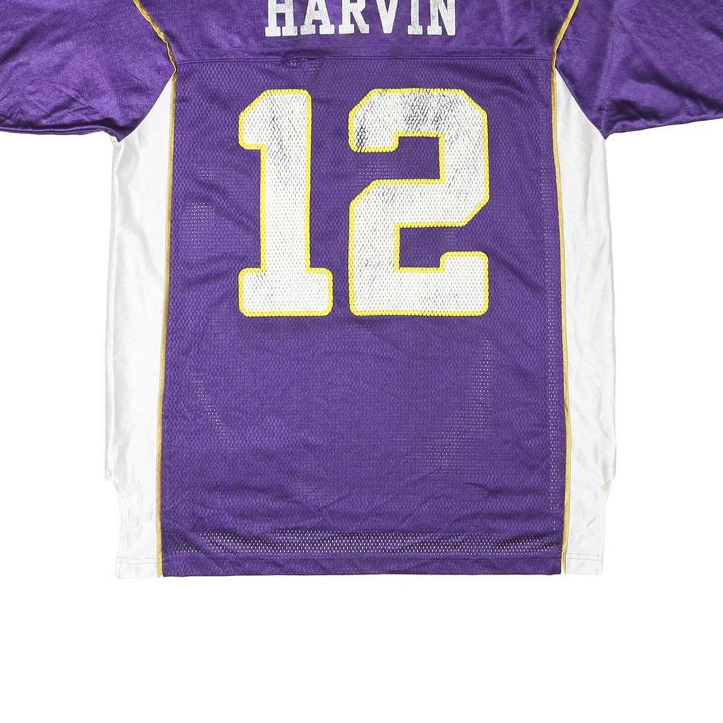 REEBOK Mens Purple & White Harvin Graphic T-Shirt L Short Sleeve V-Neck NFL