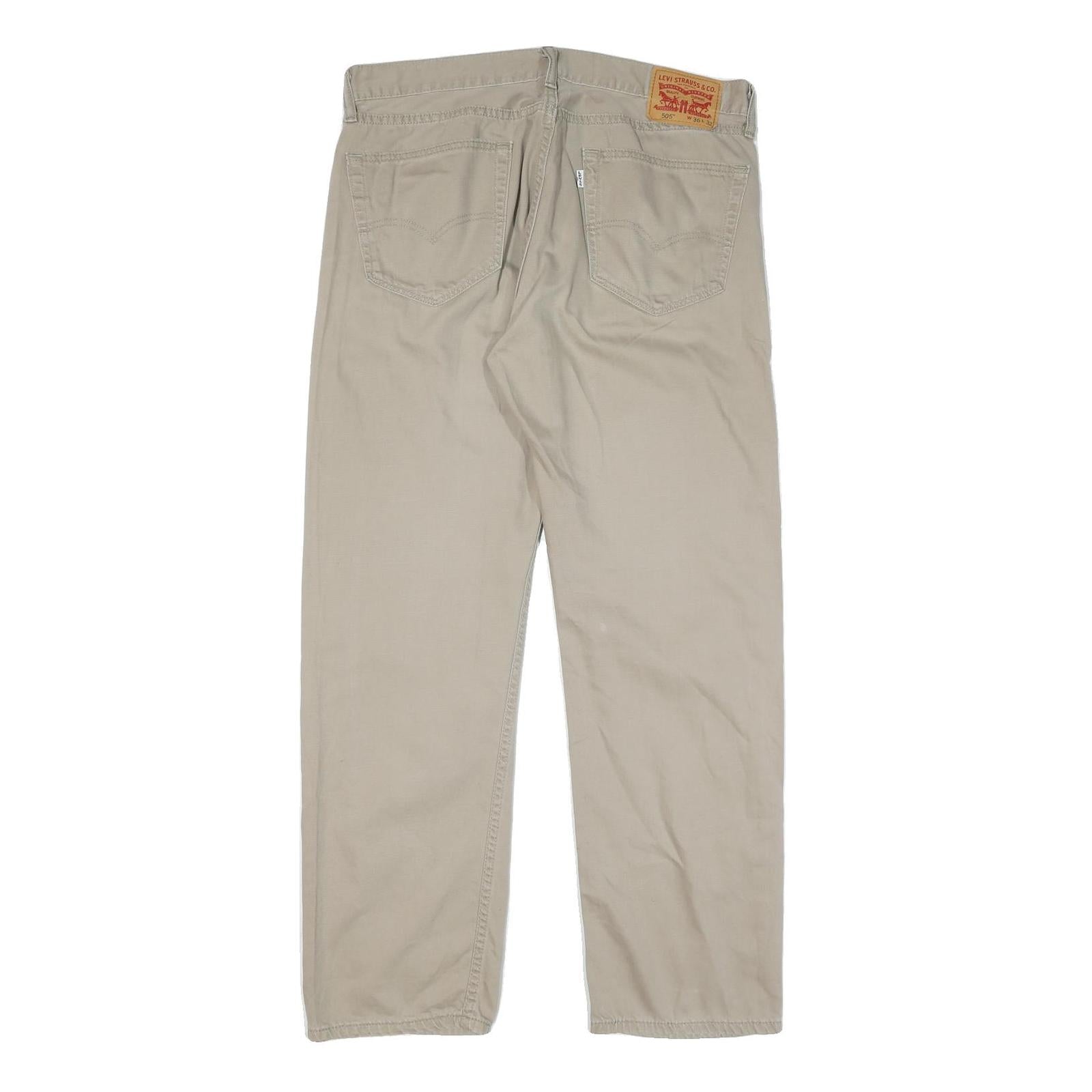 LEVI'S Mens Cotton Blend Beige Regular Straight Trousers W35 L30 Classic Zip