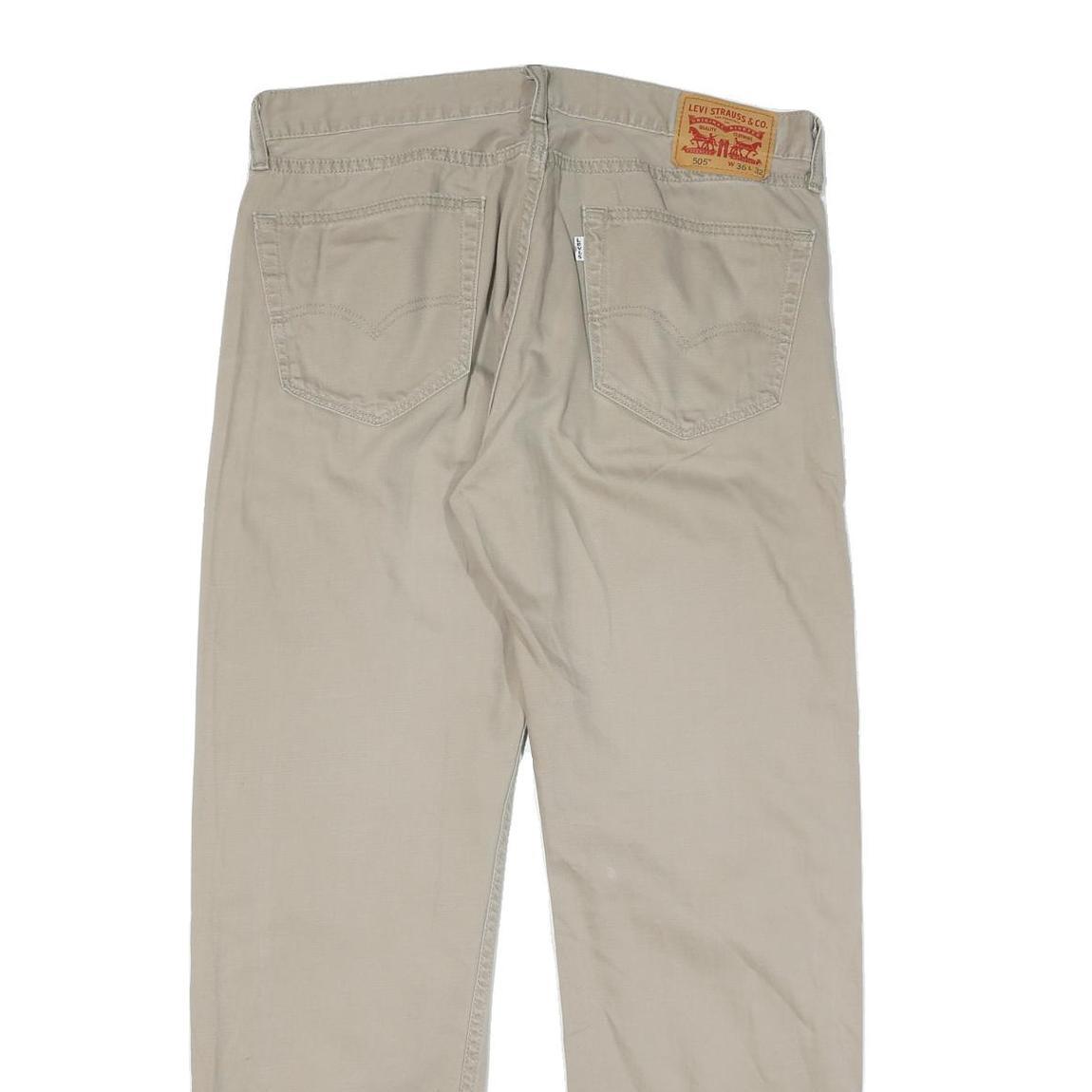 LEVI'S Mens Cotton Blend Beige Regular Straight Trousers W35 L30 Classic Zip