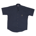 CHAPS Mens Navy Blue Casual Shirt L Cotton Blend Short Sleeve Button Down