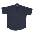 CHAPS Mens Navy Blue Casual Shirt L Cotton Blend Short Sleeve Button Down